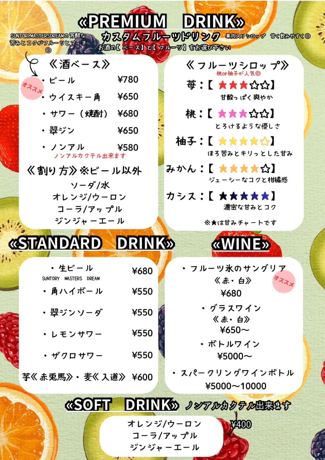 ドリンクメニュー表画像1